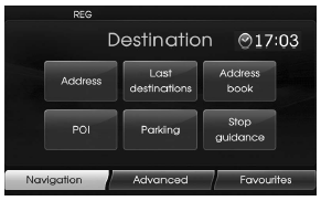 3. Touch [Navigation], [Advanced] or [Favourites] to select the desired option.