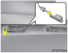 1. Open the tailgate. 2. Remove the tailgate trim by removing the plastic mounting