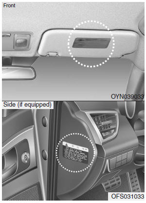 Air bag warning labels, some required by the U.S. National Highway Traffic Safety