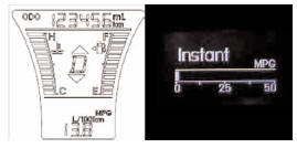 Instant fuel consumption (if equipped) (l/100 km or MPG)