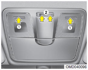 Push the lens (1) to turn the map lamp on or off. This light produces a spot