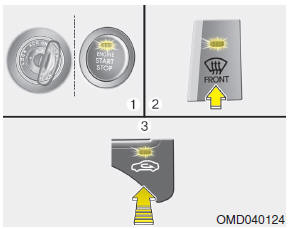 1. Turn the ignition switch to the ON position. 2. Select the defrost button