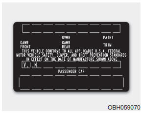 The certification label is located on the driver's door sill at the center pillar.