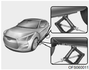 8. Place the jack at the front or rear jacking position closest to the tire you