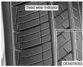If the tire is worn evenly, a tread wear indicator will appear as a solid band